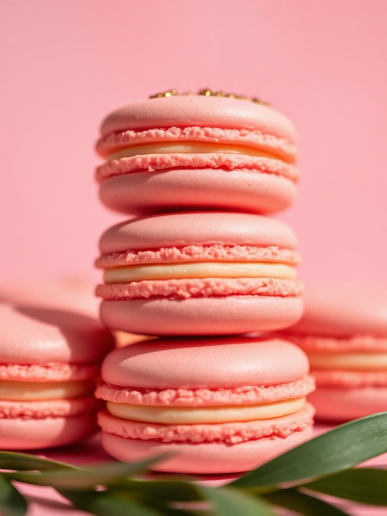 Pink macarons with gold leaf